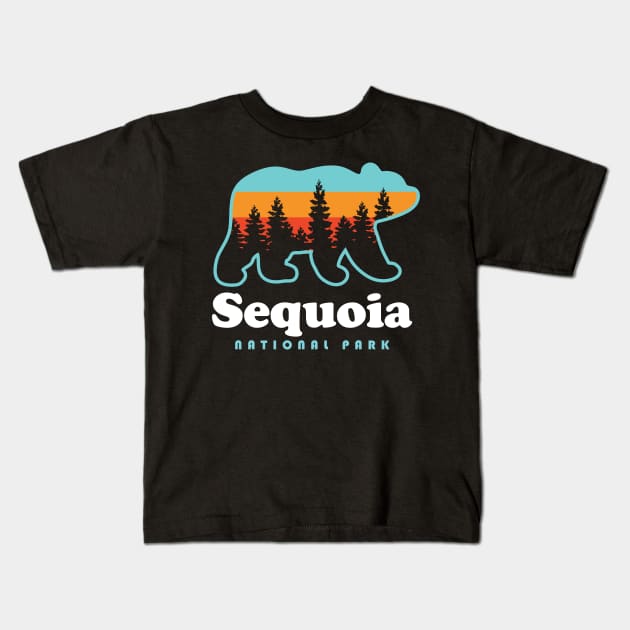 Sequoia National Park Bear Retro California Kids T-Shirt by PodDesignShop